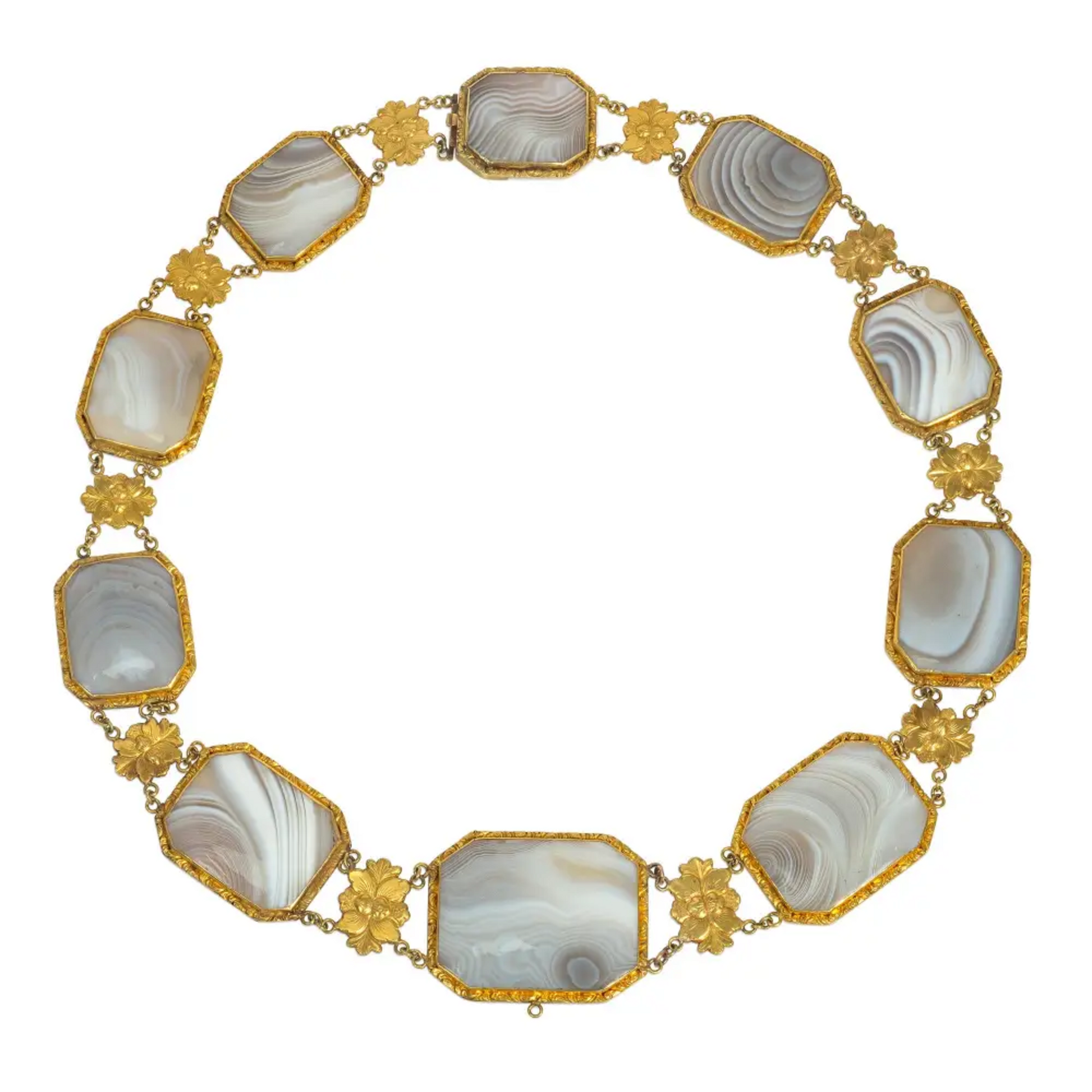 French Georgian 18KT Yellow Gold Agate Necklace front