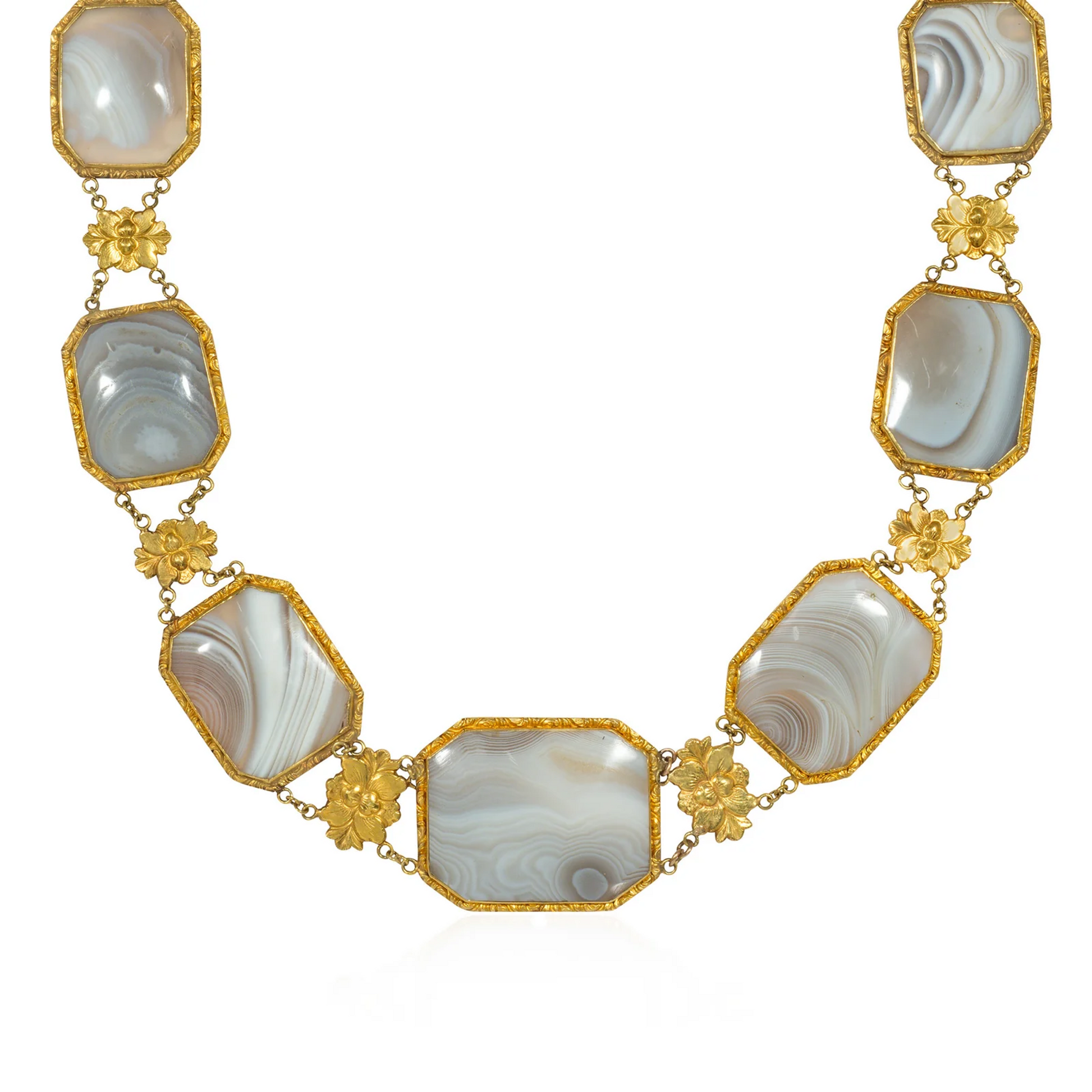 French Georgian 18KT Yellow Gold Agate Necklace front