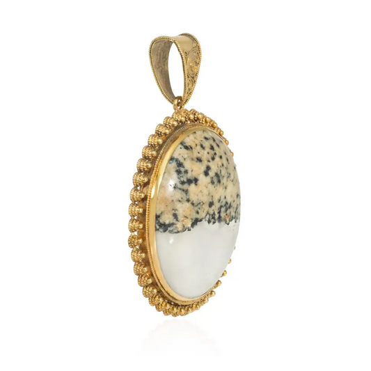 Victorian 15KT Yellow Gold Granite Quartz Locket Pendant side