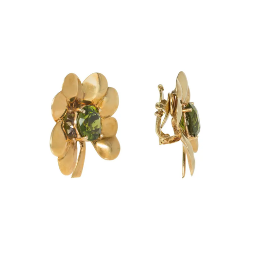 Tiffany & Co. Retro 14KT Yellow Gold Peridot Clover Earrings side