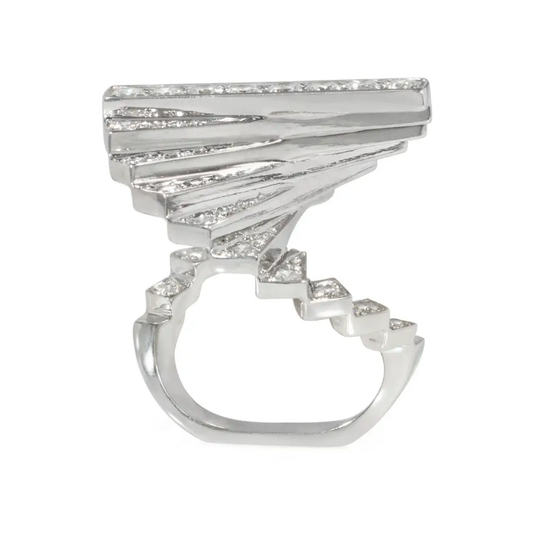 Alain Roure France 1970s 18KT White Gold Diamond Escalier Ring side