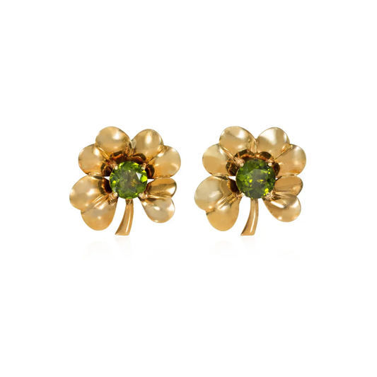 Tiffany & Co. Retro 14KT Yellow Gold Peridot Clover Earrings front