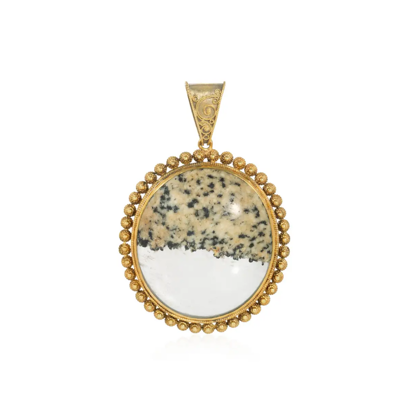 Victorian 15KT Yellow Gold Granite Quartz Locket Pendant front