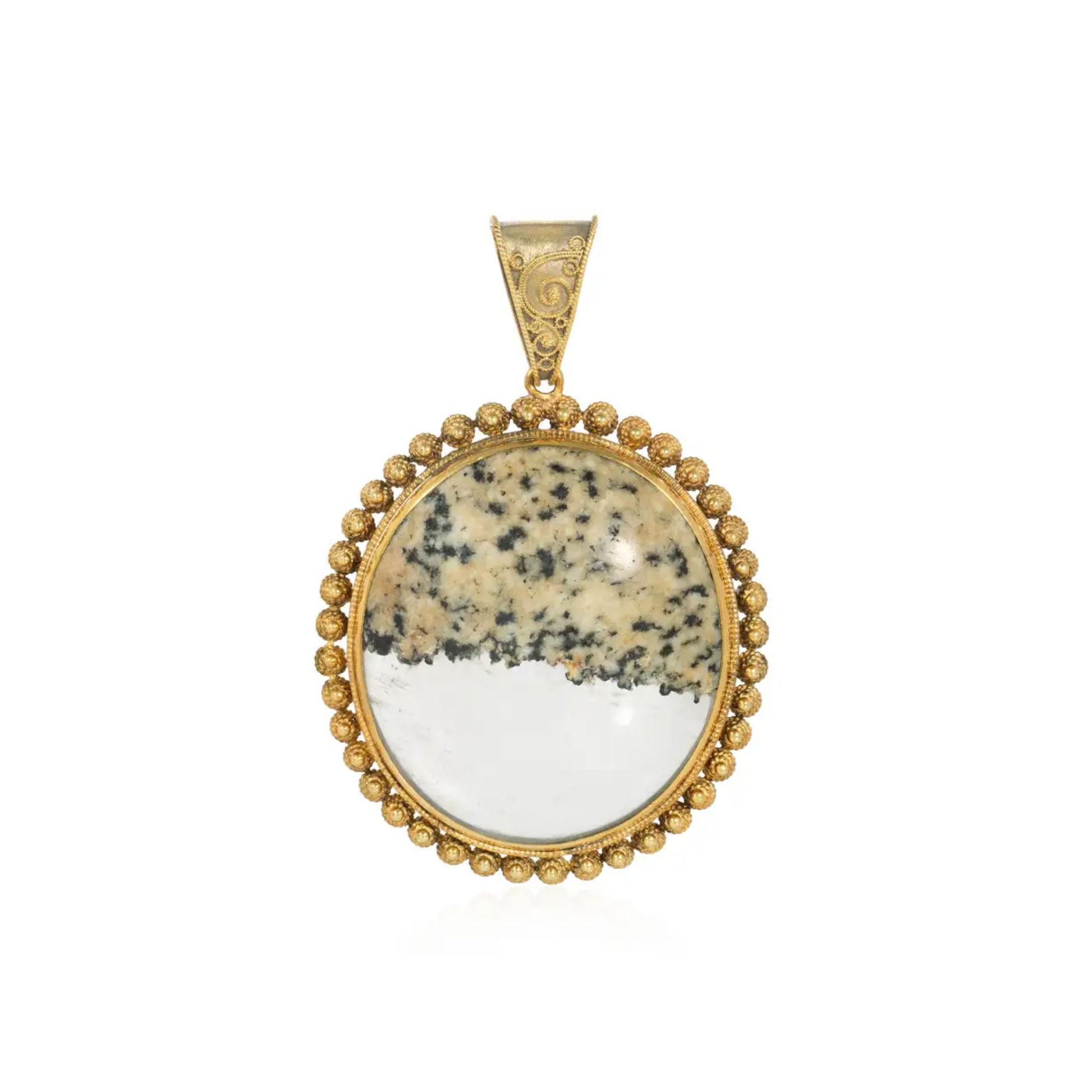 Victorian 15KT Yellow Gold Granite Quartz Locket Pendant front