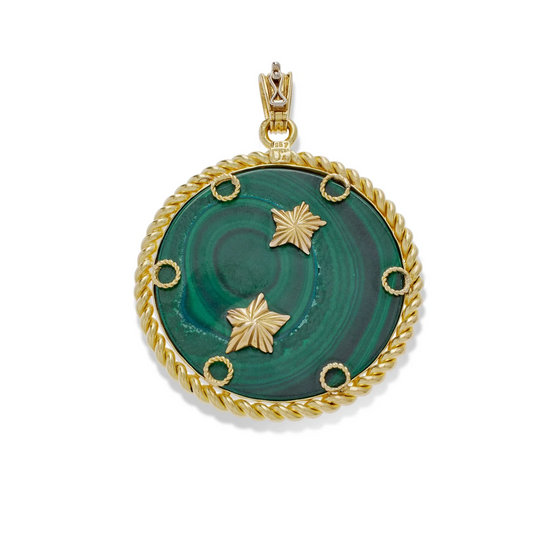 Van Cleef & Arpels French 1970s 18KT Yellow Gold Malachite, Diamond & Emerald Pisces Pendant Necklace back