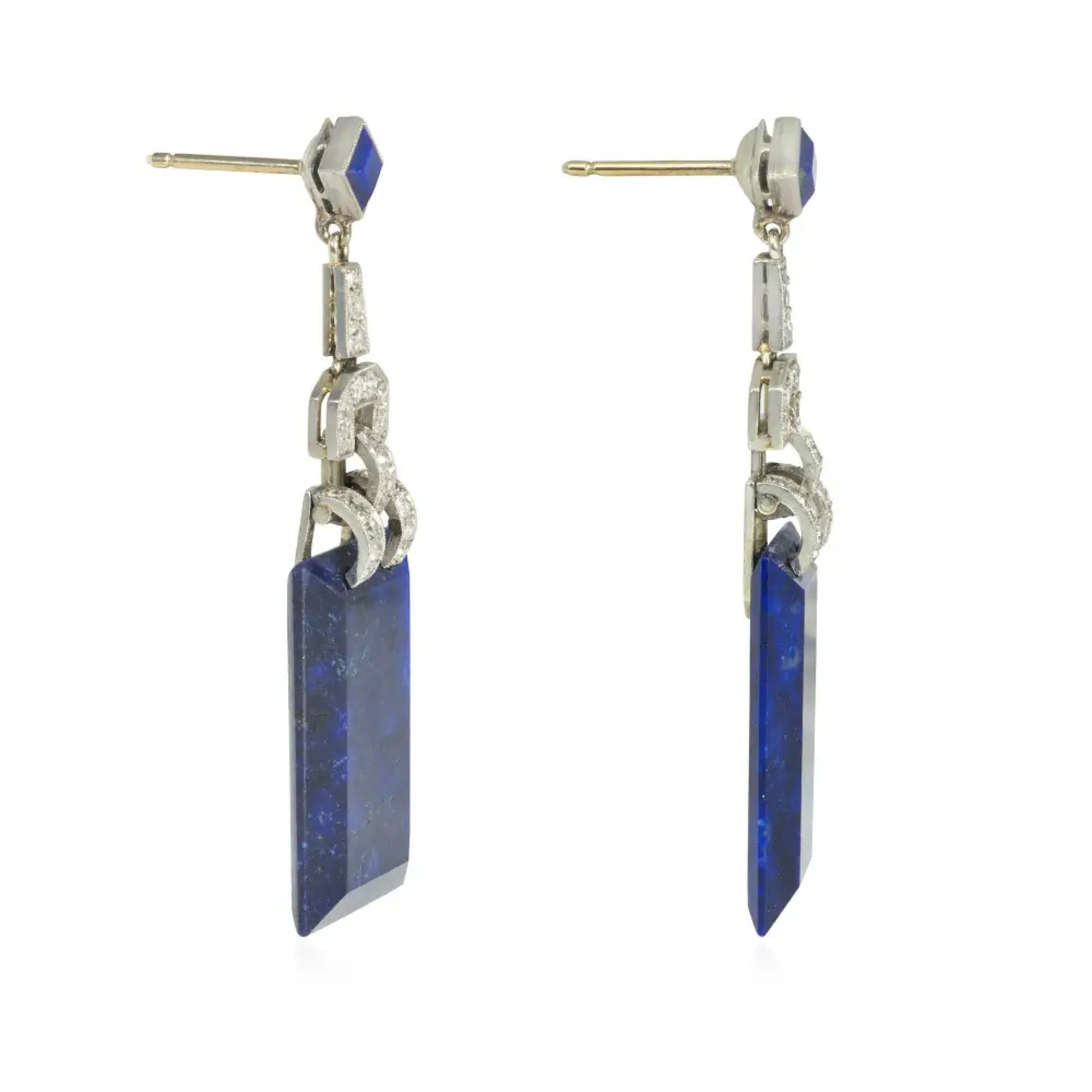 Art Deco Platinum Lapis Lazuli & Diamond Earrings side