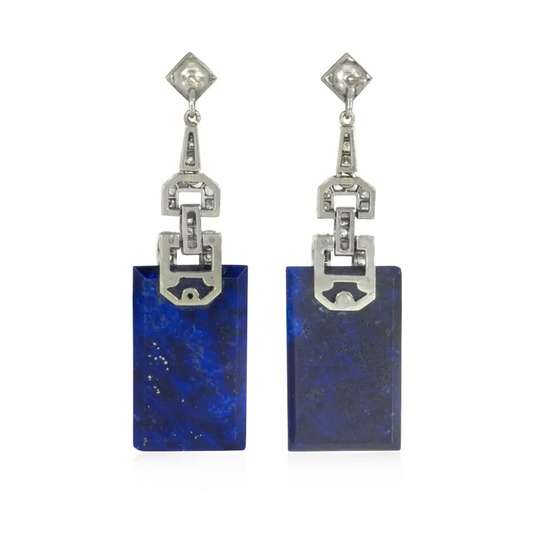 Art Deco Platinum Lapis Lazuli & Diamond Earrings back