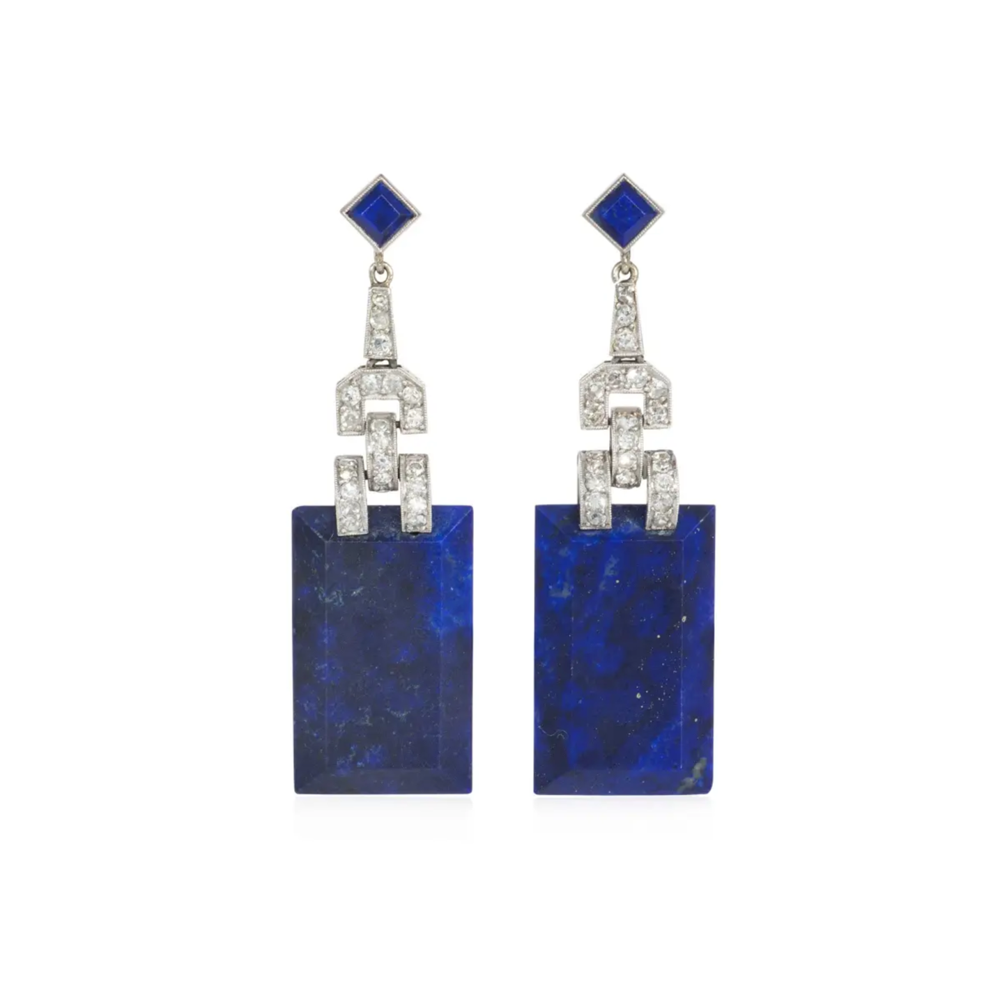 Art Deco Platinum Lapis Lazuli & Diamond Earrings front