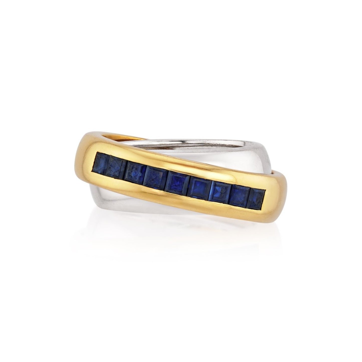 Cartier Post-1980s 18KT White & Yellow Gold Sapphire Blue Ring front