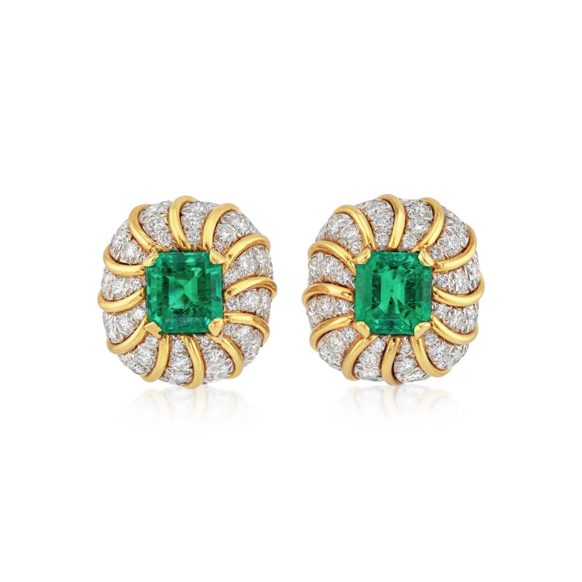 Fulco Di Verdura Post-1980s Platinum & 18KT Yellow Gold Emerald & Diamond Earrings front