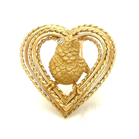 Cartier 1960s 18KT Yellow Gold Diamond Bird Brooch front