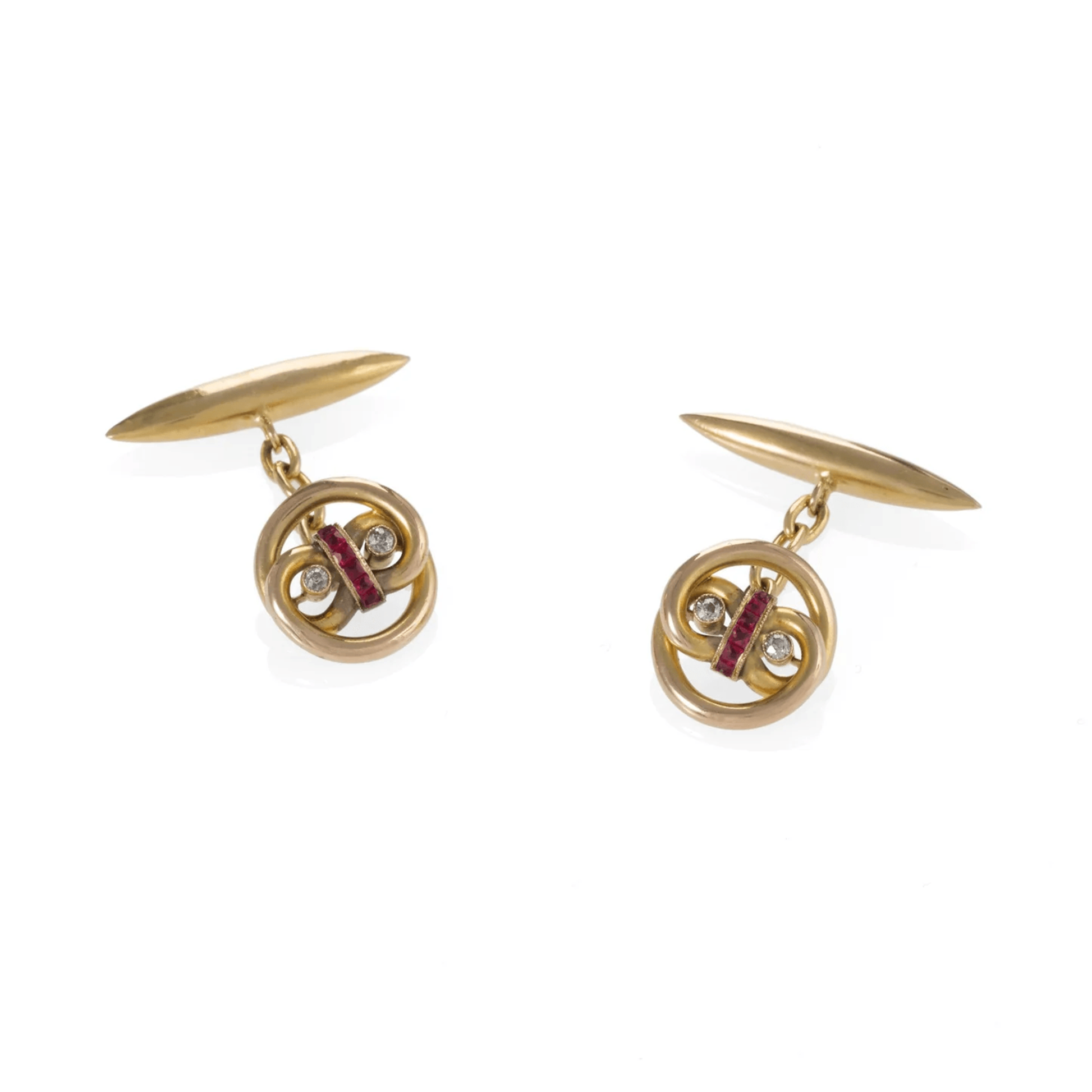 Edwardian 18KT Yellow Gold Ruby & Diamond Cufflinks front