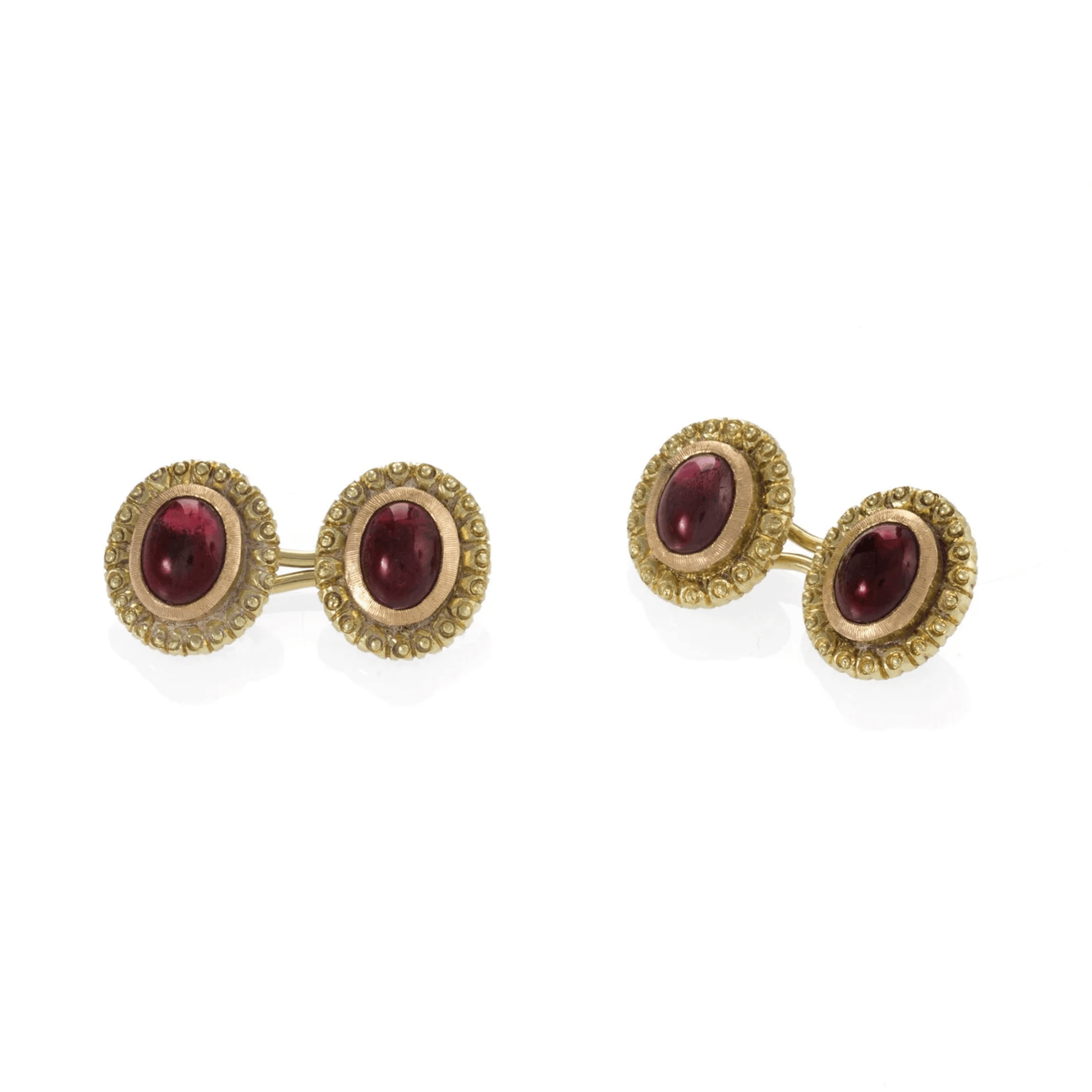 Edwardian 18KT Rose & Yellow Gold Garnet Cufflinks front