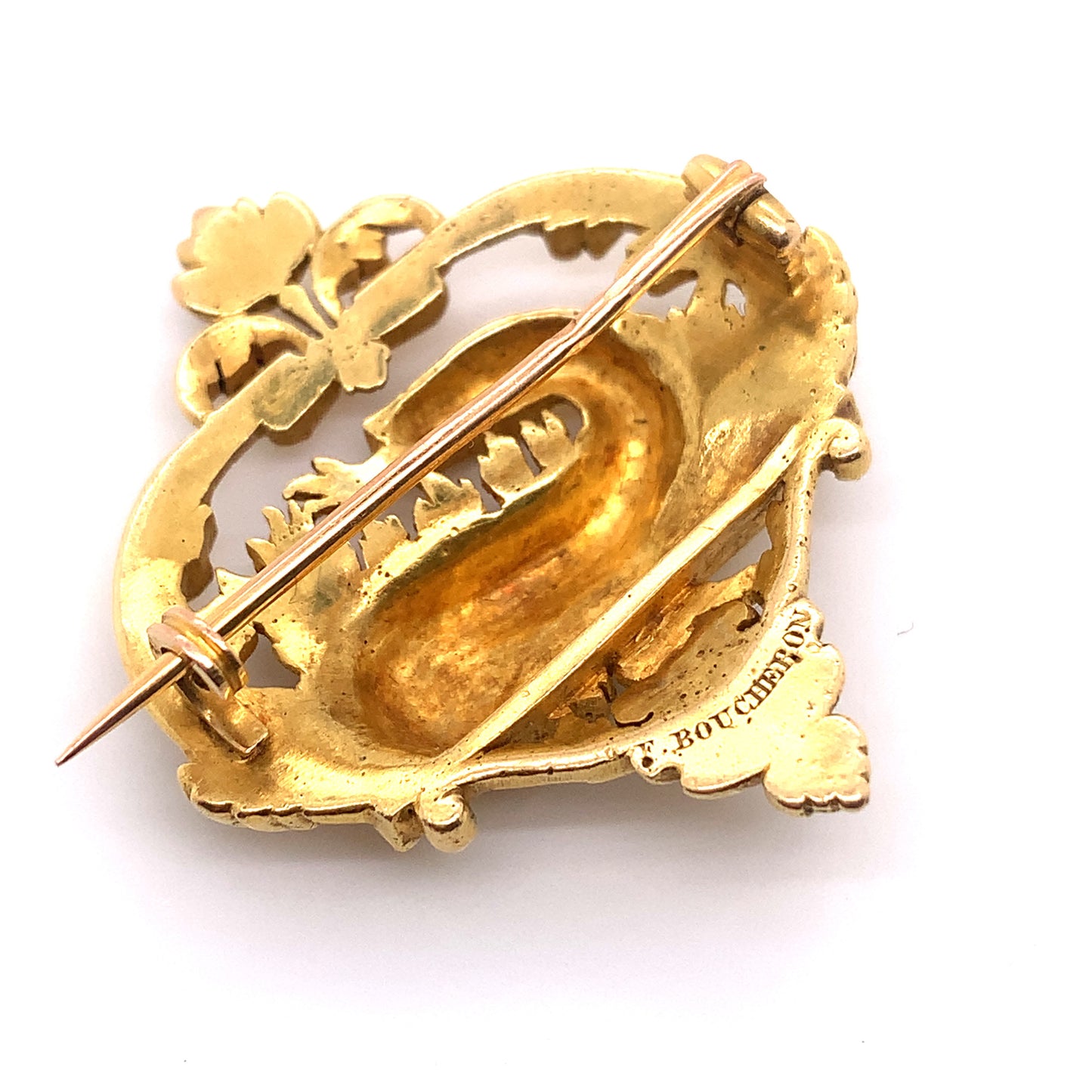 Boucheron French Antique 18KT Yellow Gold Brooch signature