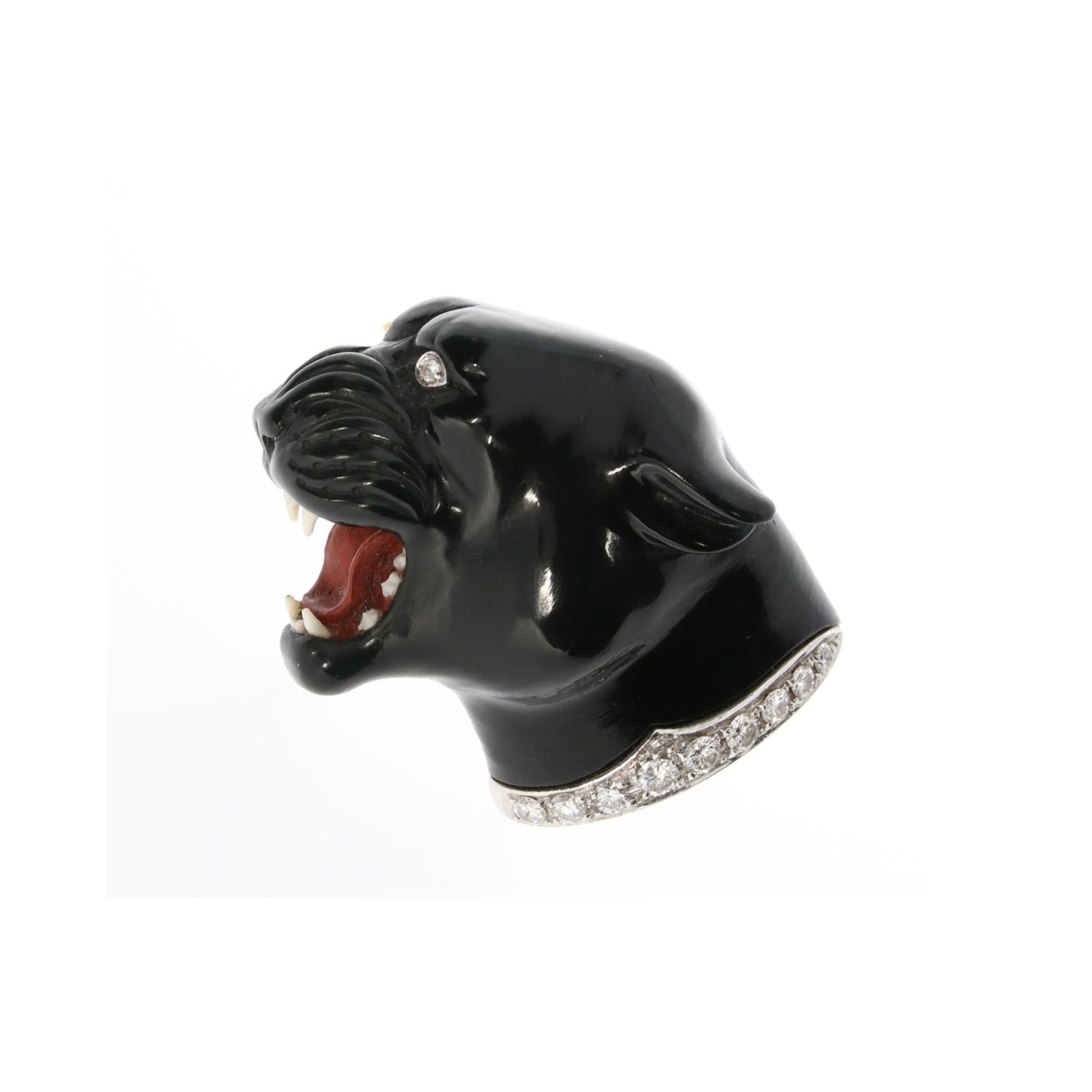Italian 1980s Labradorite & Diamond Panther Brooch front