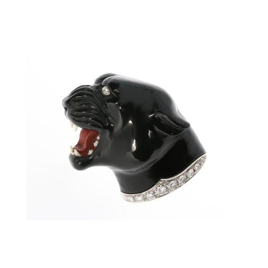 Italian 1980s Labradorite & Diamond Panther Brooch front