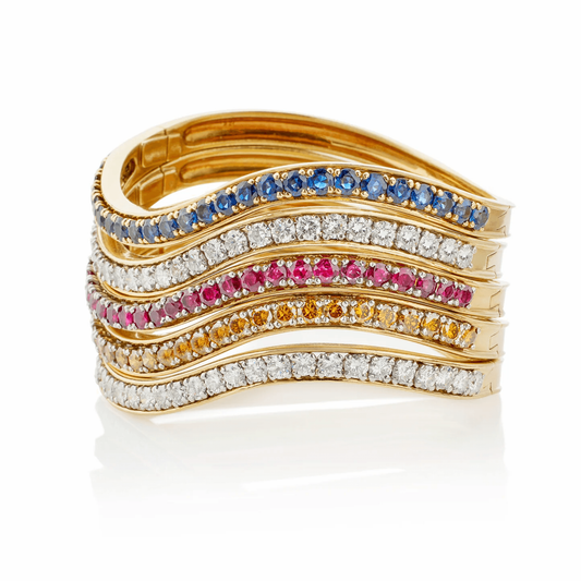 Oscar Heyman Bros NY 1970s Platinum & 18KT Yellow Gold Diamond, Ruby & Sapphire Bracelets side