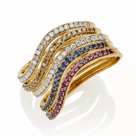 Oscar Heyman Bros NY 1970s Platinum & 18KT Yellow Gold Diamond, Ruby & Sapphire Bracelets side