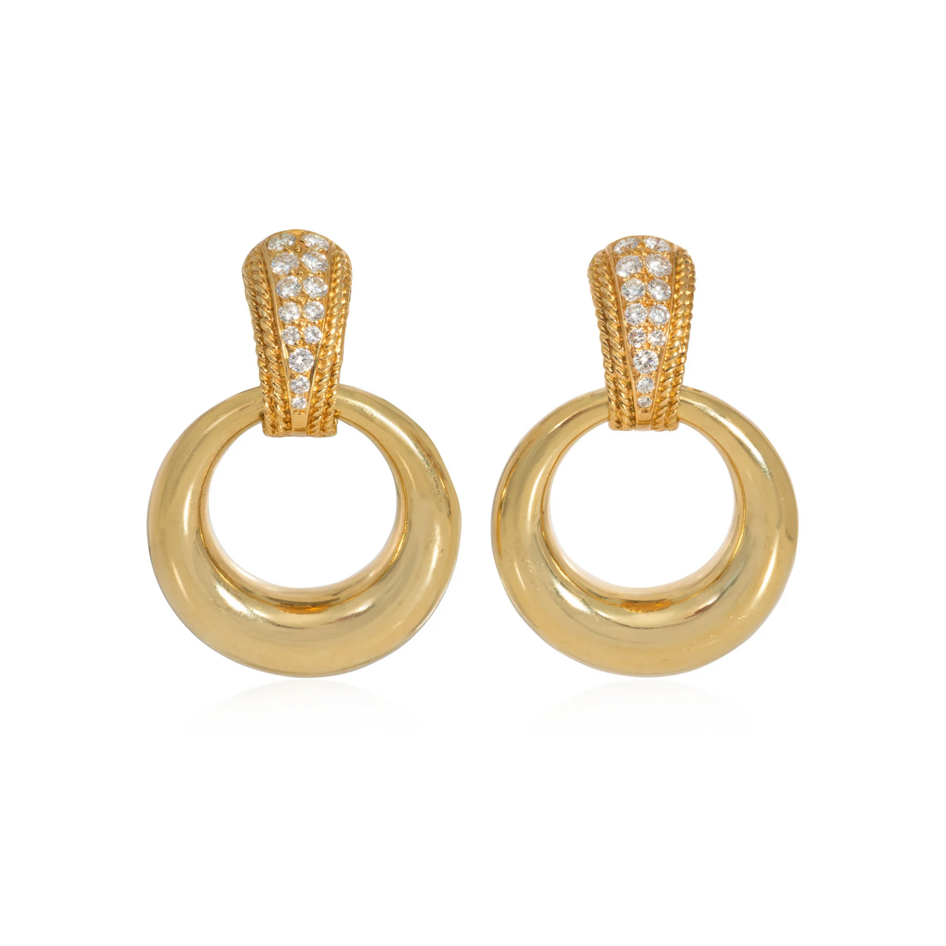 Van Cleef & Arpels French 1960s 18KT Yellow Gold Diamond, Chalcedony & Mother of Pearl Interchangeable Earrings front