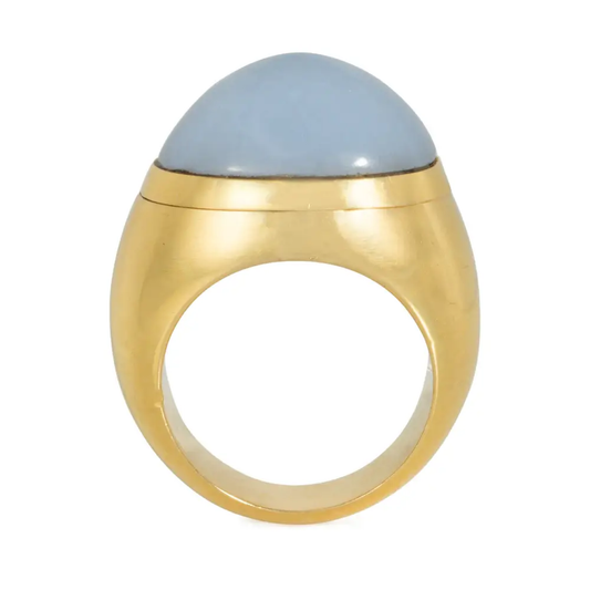 French 1980s 18KT Yellow Gold Chalcedony Interchangeable Ring profile