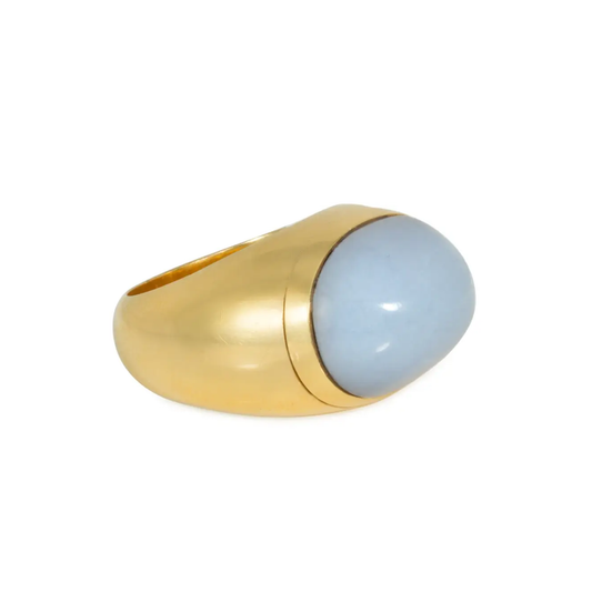 French 1980s 18KT Yellow Gold Chalcedony Interchangeable Ring side