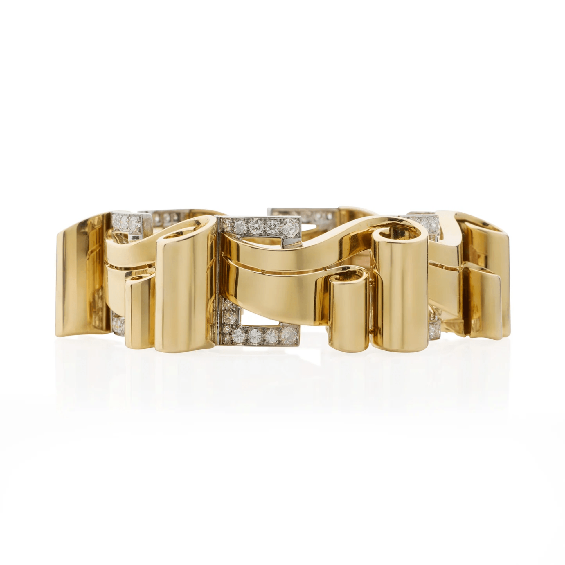 Retro Platinum & 18KT Yellow Gold Diamond Bracelet front