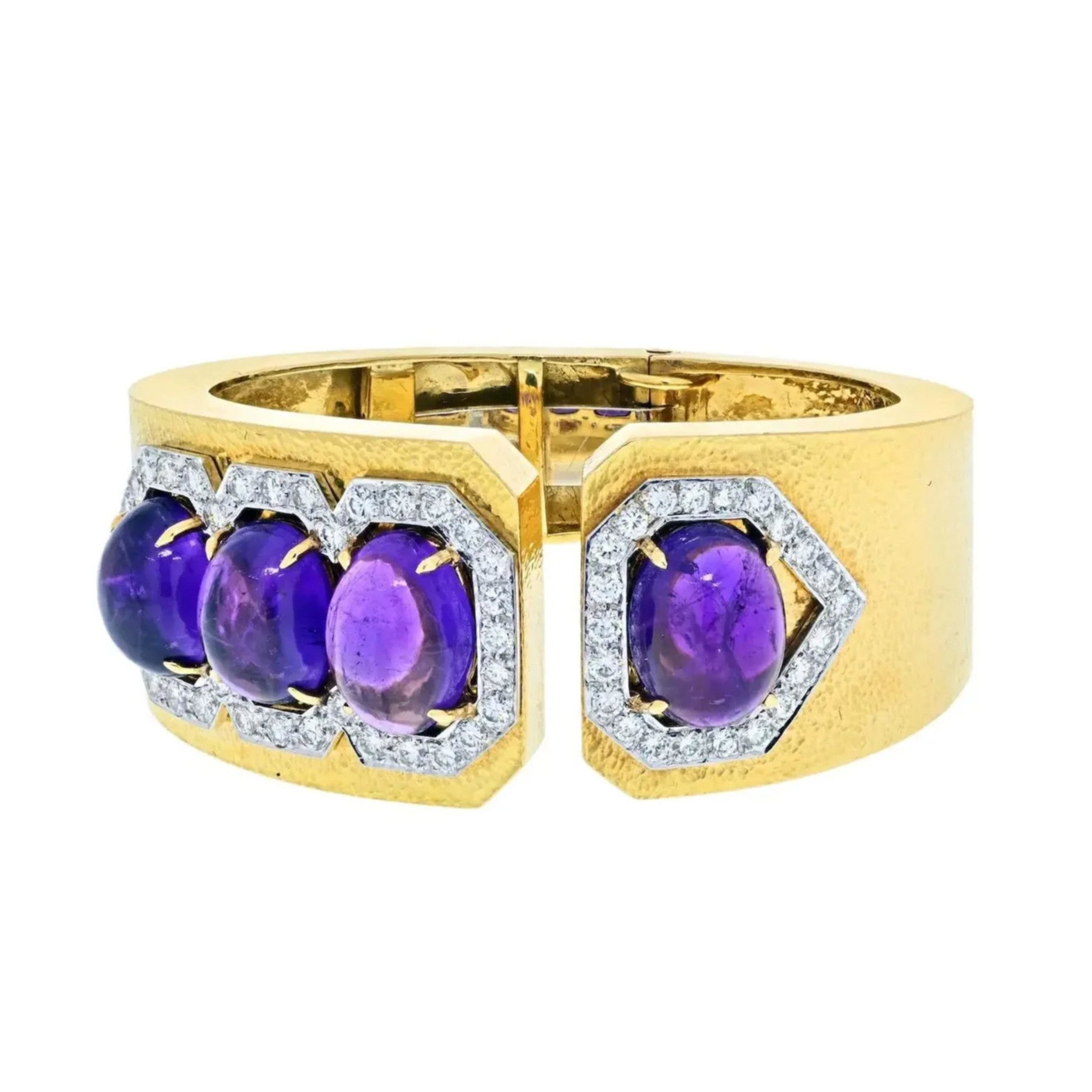 David Webb Post-1980s 18KT Yellow Gold Amethyst & Diamond Bracelet front