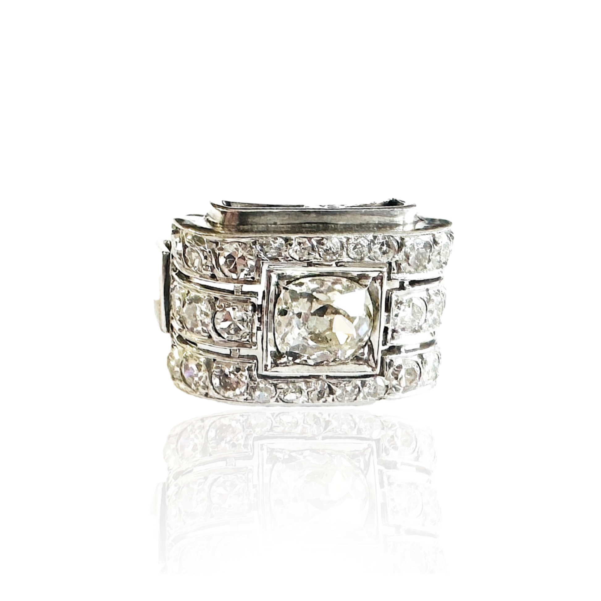 Art Deco 18KT White Gold Diamond Ring front