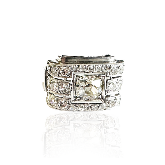 Art Deco 18KT White Gold Diamond Ring front