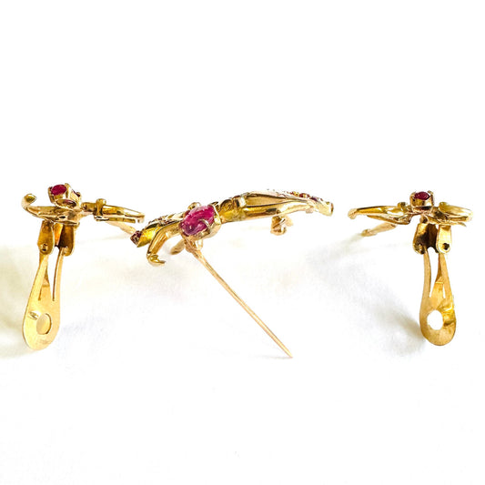 1950s 14KT Yellow Gold Ruby, Diamond & Sapphire Ballerina Set back