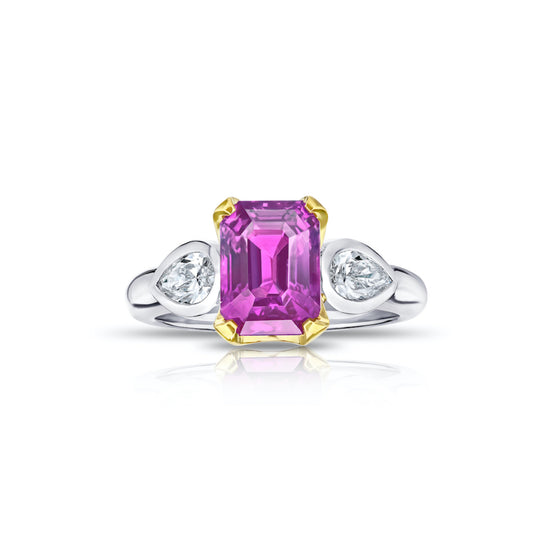 Contemporary Platinum & 18KT Yellow Gold Sapphire & Diamond Ring front