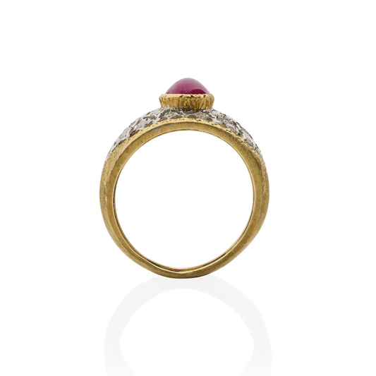 Buccellati Italy 1980s 18KT White & Yellow Gold Ruby & Diamond Ring profile