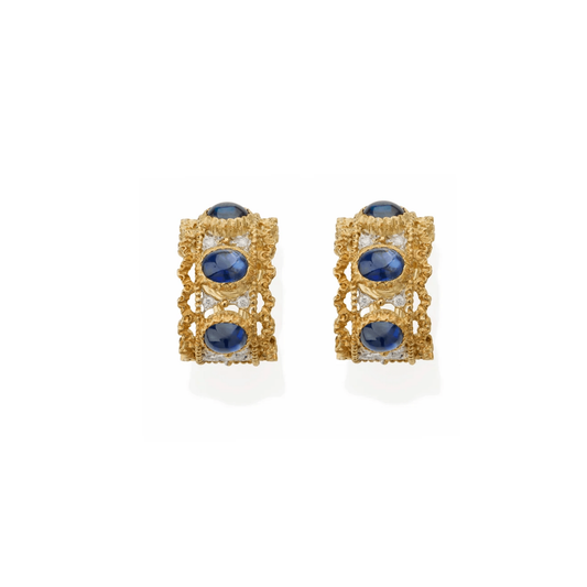 Buccellati Italy 1970s 18KT Yellow Gold Sapphire & Diamond Earrings front