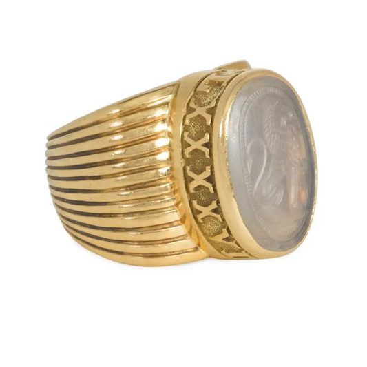 French Post-1980s 18KT Yellow Gold Chalcedony Signet Ring side