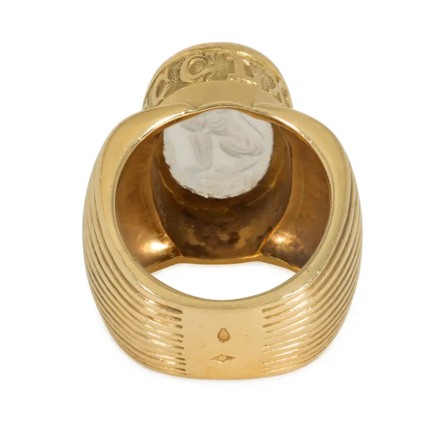 French Post-1980s 18KT Yellow Gold Chalcedony Signet Ring back