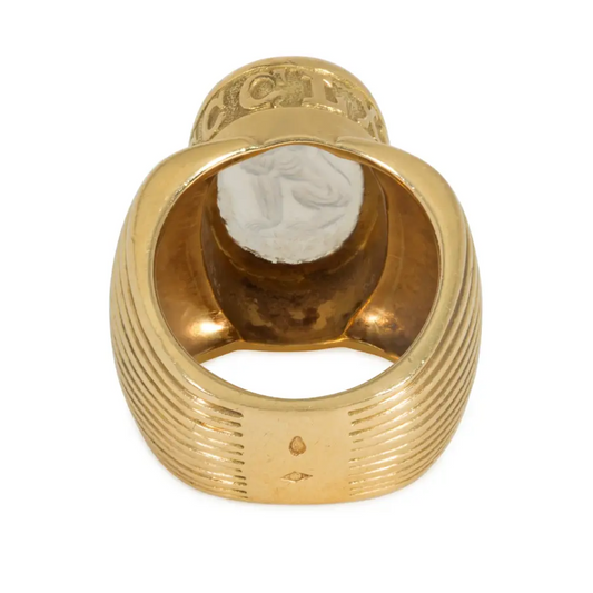 French Post-1980s 18KT Yellow Gold Chalcedony Signet Ring back