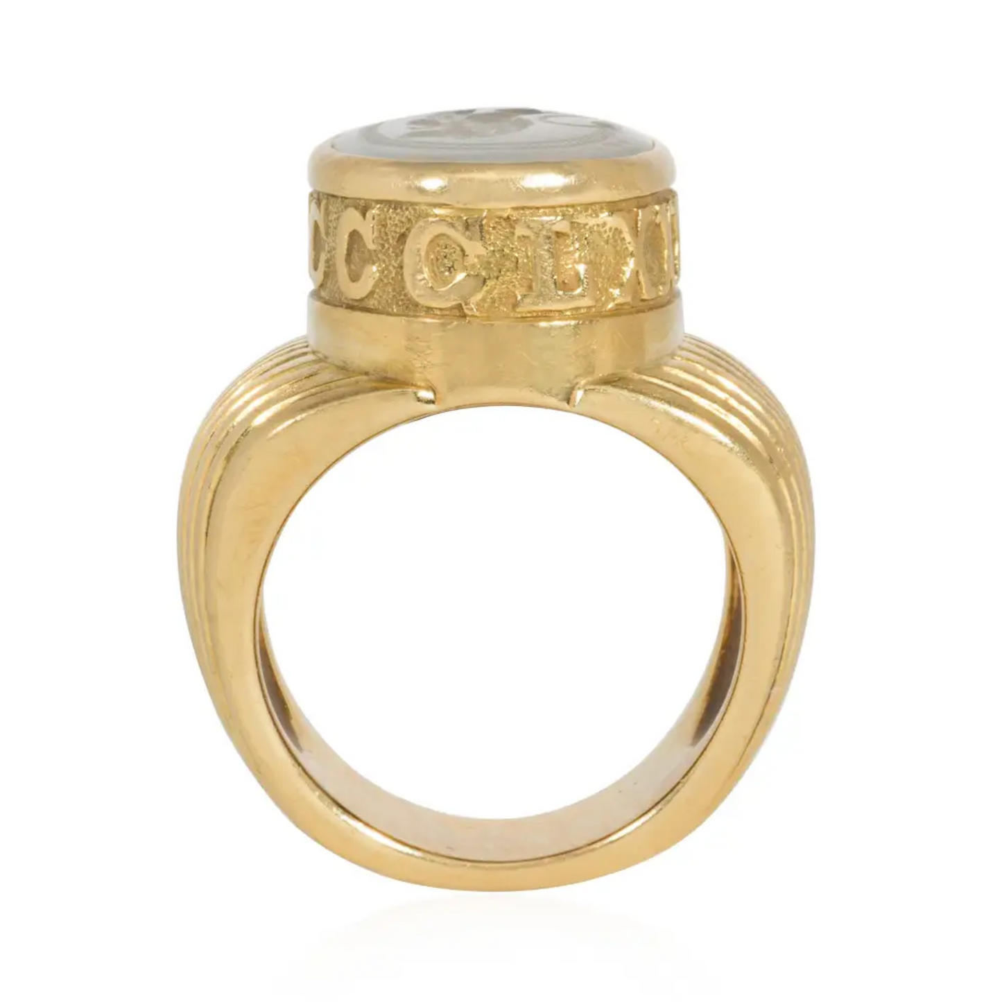 French Post-1980s 18KT Yellow Gold Chalcedony Signet Ring profile