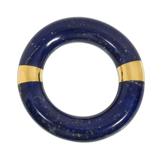 1970s 18KT Yellow Gold Lapis Lazuli Bangle Bracelet profile