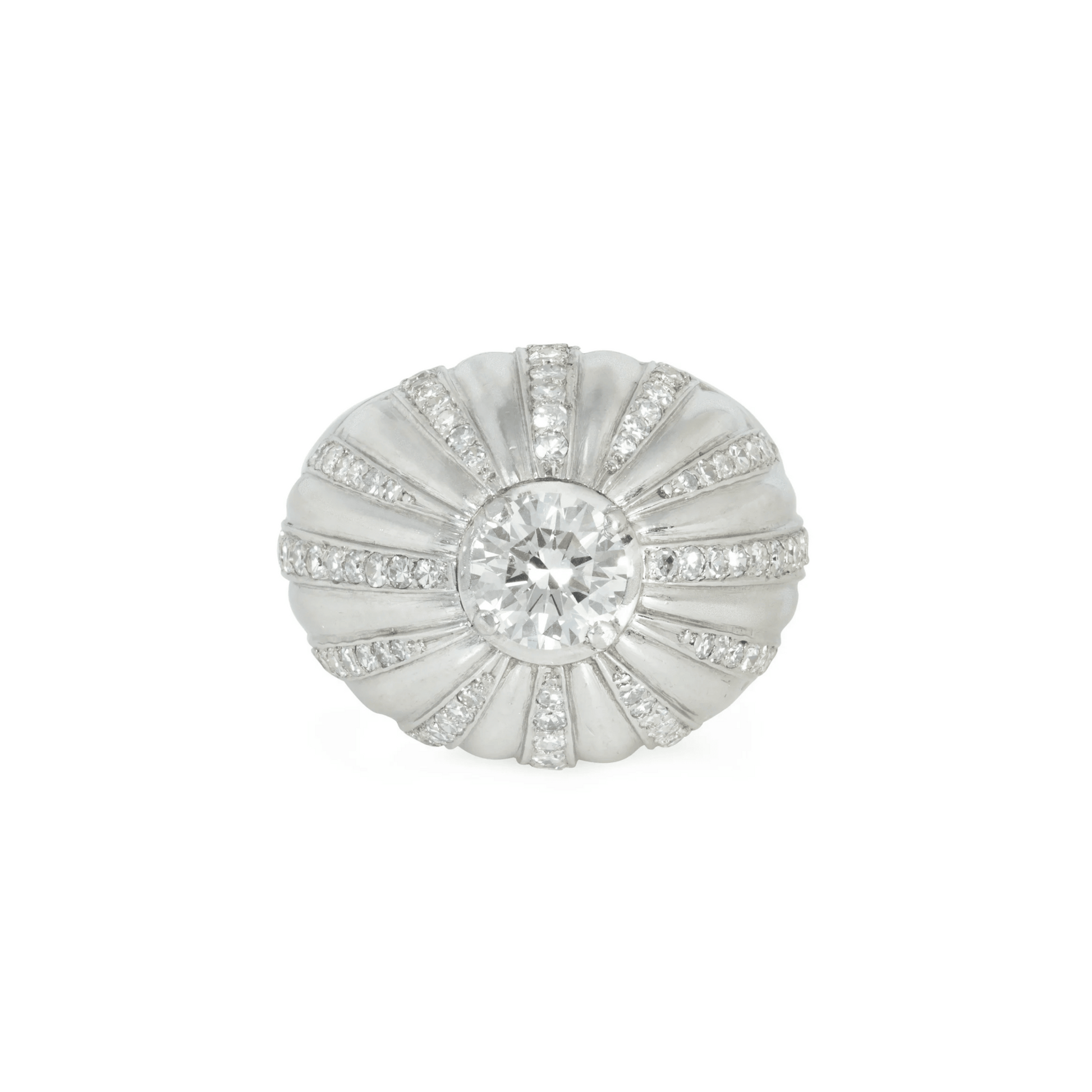French Art Deco Platinum Diamond Bombé Ring front