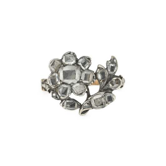 French Georgian Silver & 18KT Yellow Gold Diamond Jardinière Ring front