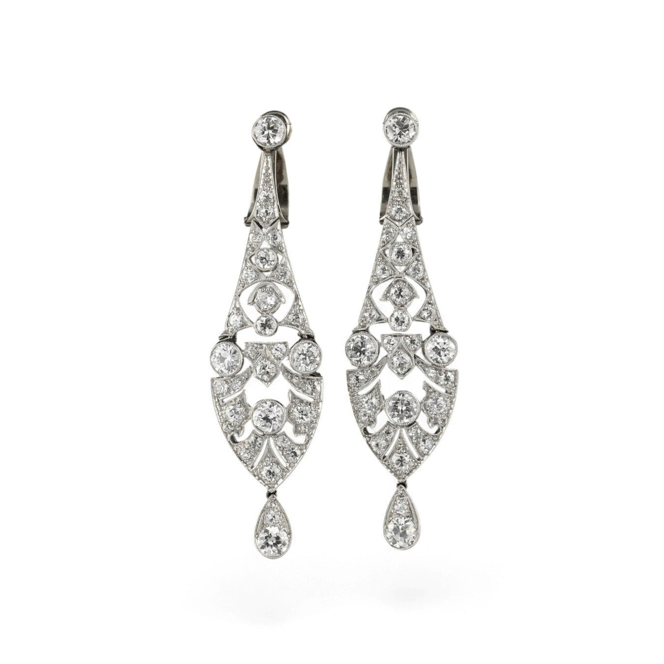 Art Deco Platinum & 18KT White Gold Diamond Earrings front