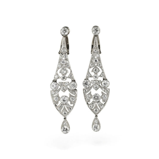 Art Deco Platinum & 18KT White Gold Diamond Earrings front