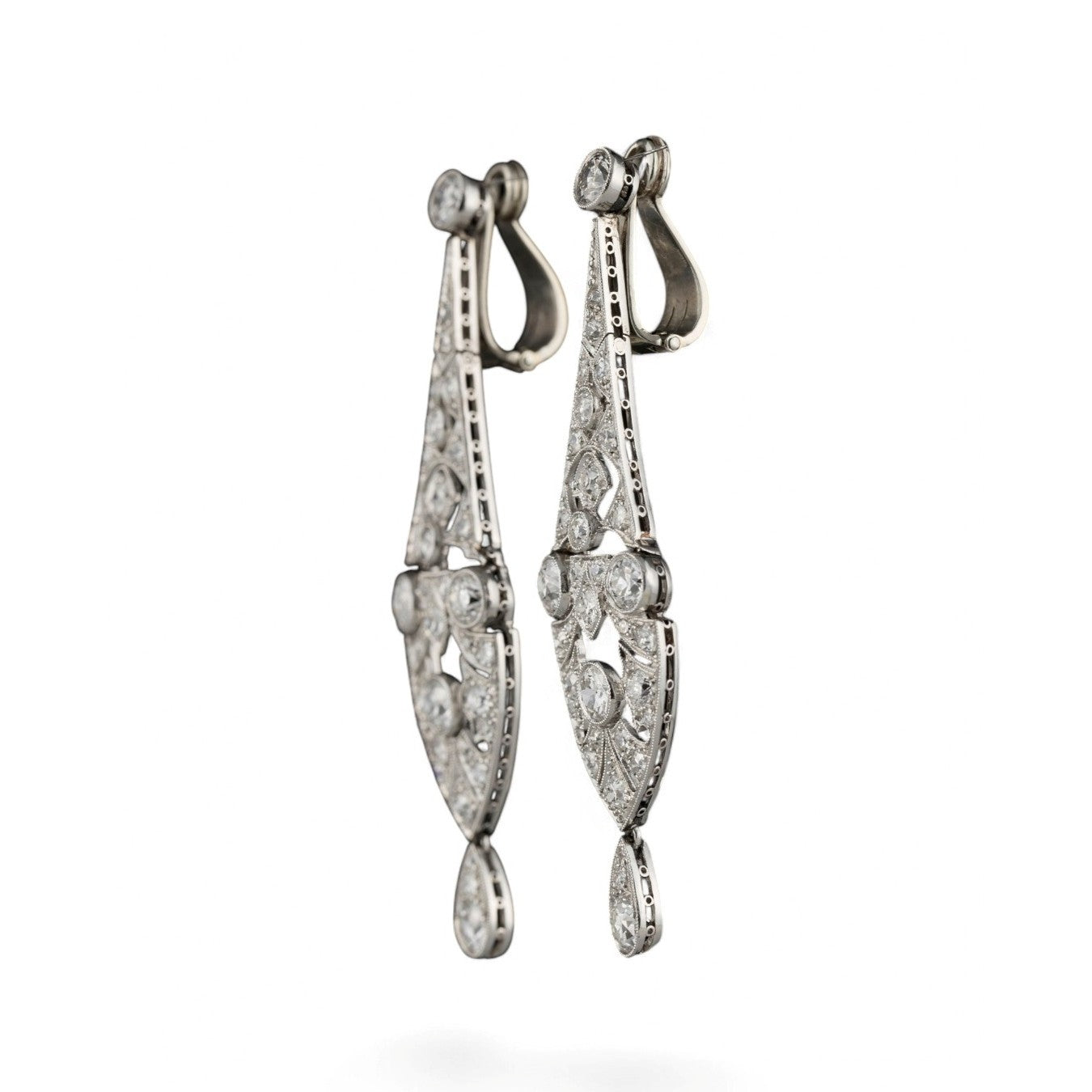 Art Deco Platinum & 18KT White Gold Diamond Earrings side