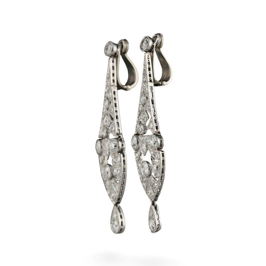 Art Deco Platinum & 18KT White Gold Diamond Earrings side