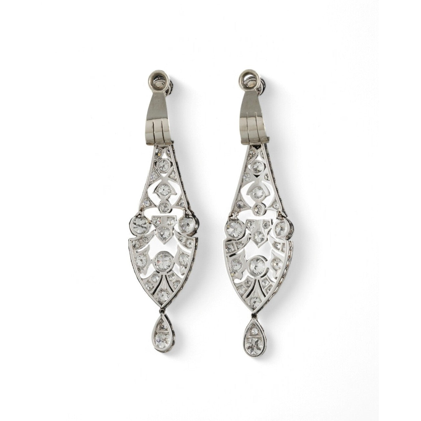 Art Deco Platinum & 18KT White Gold Diamond Earrings back