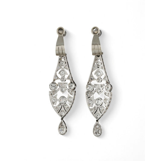 Art Deco Platinum & 18KT White Gold Diamond Earrings back