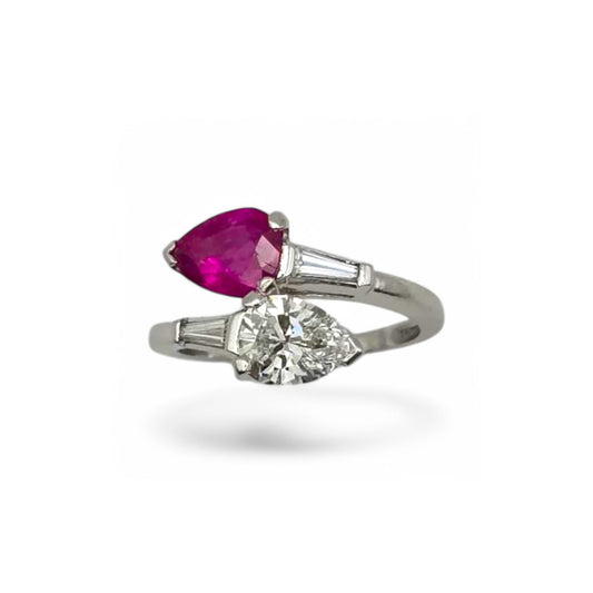 1950s Platinum Ruby & Diamond Ring front