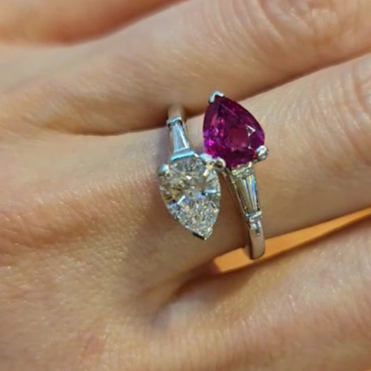 1950s Platinum Ruby & Diamond Ring on finger