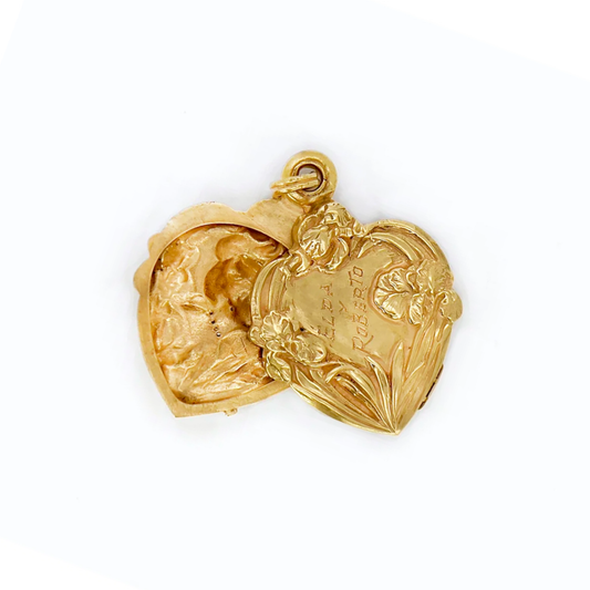 Art Nouveau 14KT Yellow Gold Diamond Heart Locket back
