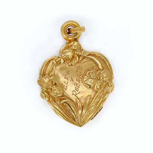 Art Nouveau 14KT Yellow Gold Diamond Heart Locket back